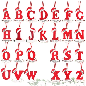 26 Red Christmas alphabet hanging ornaments with Santa hats for holiday tree decor