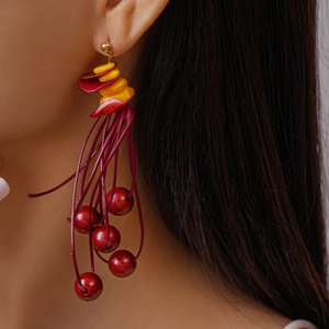 Exaggerated acrylic shell beaded tassel drop earrings for women vacation style