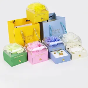 Jewelry Gift Box With Artificial Rose And Matching Handbag Macaron Color Drawer Style Plastic Acrylic Storage For Necklaces