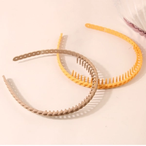 Frosted plastic headbands with inner teeth for women in khaki and orange yellow colors