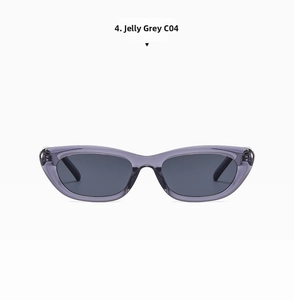 Detail view of jelly grey rectangular sunglasses with dark lenses and C04 color code