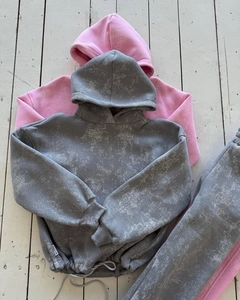 Détails de sweats à capuche gris et rose effet neige avec cordon de serrage