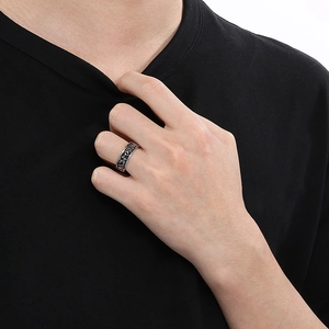 Vintage Nordic Viking compass runes stainless steel ring for men in antique silver finish