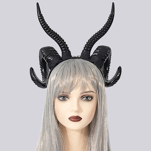Halloween black spiral ram horns headband for dark cosplay costume and themed parties