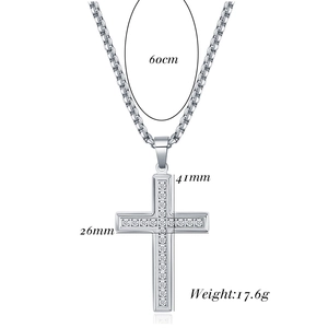 Detail view of 26mm crystal cross pendant with 60cm chain length and weight specs