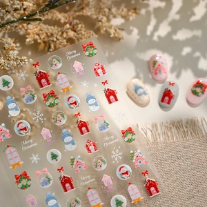 Autocollants nail art de Noël avec boules à neige cartoon et éléments festifs d'hiver