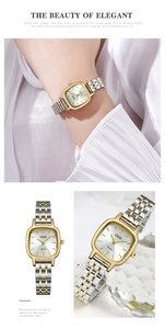 Montre à quartz carrée élégante pour femmes avec bracelet bicolore et cadran argenté