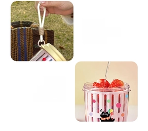 Detail of portable pink fruit cup showing white braided lanyard and food-grade material