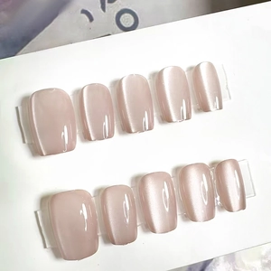 Press On Nails Cat Eye Shimmer Short Square ABS Plastic Handmade Reusable False Nails With Artificial Pearl Luster For Women