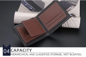 Internal layout of men's bifold wallet showing multiple card slots and dual-tone leather