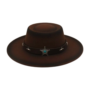 Cappello da cowboy western classico in feltro di lana marrone con banda a stelle