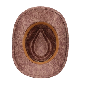 Classic brown western cowboy hat with vintage texture and yellow inner sweatband
