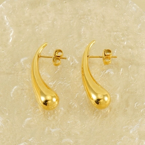 Polished gold teardrop earrings for women with a streamlined minimalist metal design
