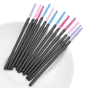 Disposable nylon eyelash brushes with black handles in purple, pink and blue colors