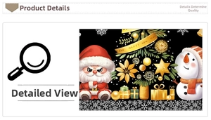 Detail of Christmas wall sticker with Santa, snowman, and tree in red and gold
