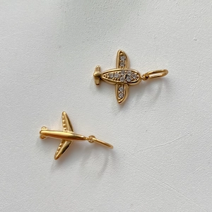 Gold Plated Stainless Steel Airplane Pendant Zirconia Inlaid Mini Airplane Charm For DIY Fashion Jewelry Making Women Necklaces