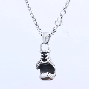 Vintage stainless steel boxing glove pendant necklace with heavy silver chain for men