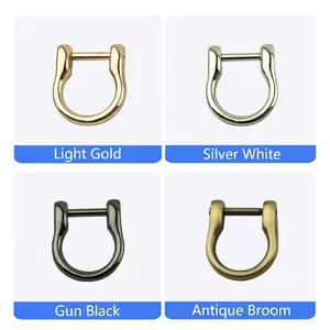 U-shaped screw D-ring buckles in gold, silver, black, and bronze for bag straps