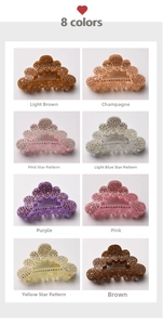 Detailed showcase of eight color options for rhinestone hollow-out hair claw clips
