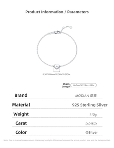 Détail du bracelet cœur en argent 925 avec spécifications et longueur de chaîne 16+3 cm