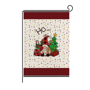 Double-sided Christmas gnome garden flag with Ho Ho Ho text and festive linen texture