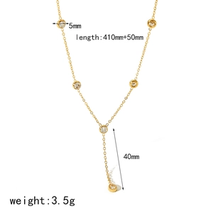 Elegant 18K gold plated Y-shaped stainless steel necklace with CZ stones and size guide