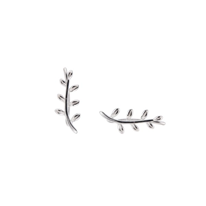 S925 Sterling Silber Zweig Ohrstecker mit polierten Blättern im minimalistischen Stil
