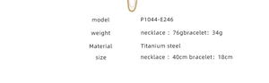 Detailed size and weight specifications for titanium steel gold chain jewelry set
