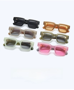 Detailed display of thick square frames sunglasses in various marble and solid colors