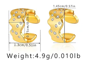 Detailed measurement guide for 18K gold plated brass C-shaped cuff with size dimensions