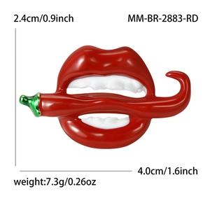 Enamel red lips and chili brooch accessory with dimensions 4.0x2.4cm and weight 7.3g