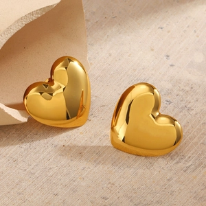 Boucles D'oreilles Cœur Acier Inoxydable Poli Plaqué Or Mode Minimaliste Hip Hop Bijoux Pour Femmes