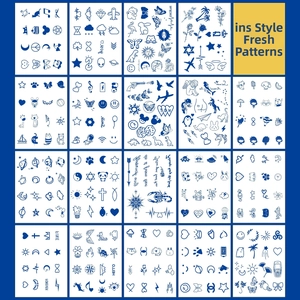 Set of 20 semi-permanent herbal tattoo stickers with minimalist floral and celestial designs