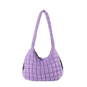 Quilted cloud shoulder bag in light purple with bubble puff texture and hobo design