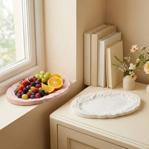 Detail view of retro oval lily valley relief tray resin mold for DIY storage plate