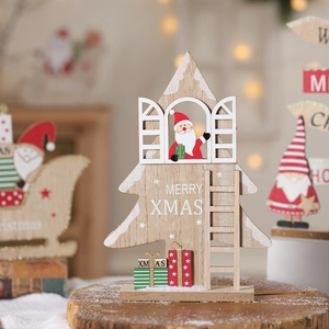 Nordic style wooden Christmas tabletop ornament featuring Santa and Merry Xmas sign