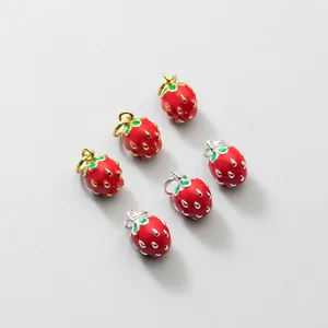 Strawberry Pendant Charm 925 Sterling Silver Enamel Fruit For DIY Bracelet Necklace Jewelry Making Handmade Cute