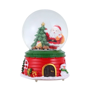 Luminous Christmas crystal ball with Santa Claus and music inside on a festive red base