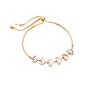 Rose gold adjustable heart bracelet with white cubic zirconia and pull-string closure