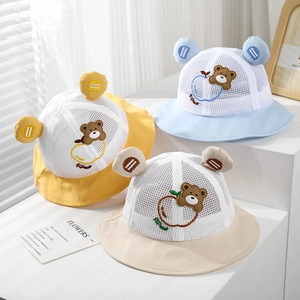 Baby Bucket Hat Mesh Cotton Breathable Sun Protection Summer Outdoor Cartoon Bear Apple Embroidery For Toddler Infant