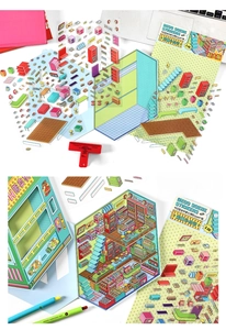 Detail of DIY 2.5D creative scene stickers with folding 3D background cards for students