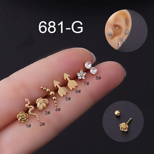 Stainless Steel Flower Snake Bee Arrow Ear Cartilage Studs Zircon Inlaid Screw Back Piercing Jewelry For Women