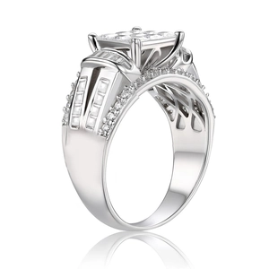 Bague de mariage de luxe large pour homme en argent avec sertissage de zircons carrés brillants