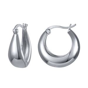 Minimalist S925 silver chunky oval hoop earrings with polished mirror finish for women