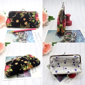 Ethnic style embroidered coin purse with floral pattern and vintage metal clasp closure