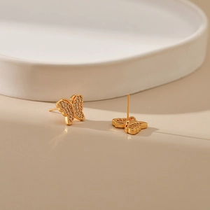 Elegant 18K gold plated butterfly stud earrings with sparkling zircon wing inlay