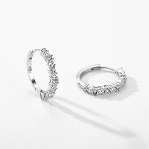 Minimalist S925 sterling silver hoop earrings with cubic zirconia in a modern design