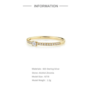 Detail of S925 sterling silver ring featuring AAAAA zirconia and gold plating specifications