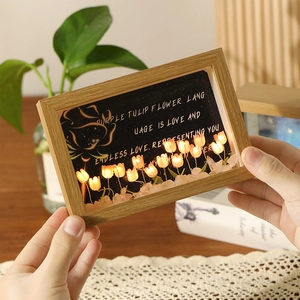 Cornice per foto con luce notturna a tulipano fai-da-te con calda luce LED e legno