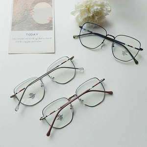 Ultralight retro polygon eyeglasses frames in black silver and brown with blue light filter